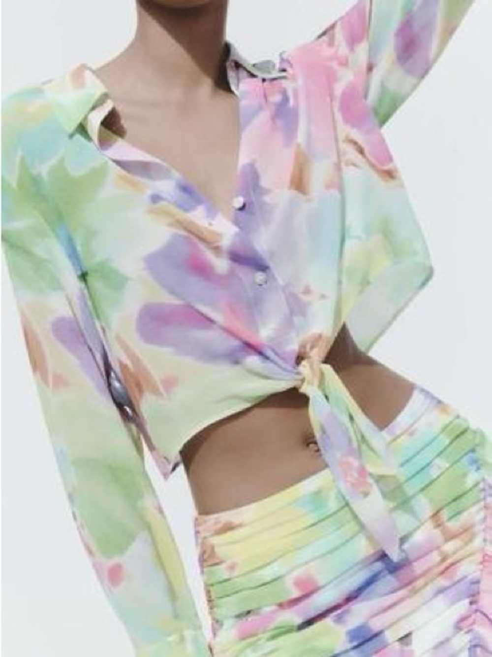 Zara matching set water colour RUCHED PRINTED MINI SKIRT and blouse S